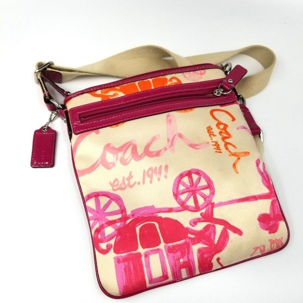 Coach Horse Carriage Logo Crossbody Messenger Swing Pack Purse Pink Bag - Picture 2 of 6